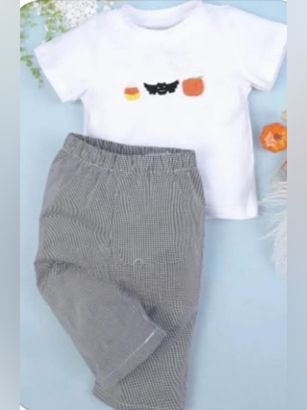 Kids White Halloween Bat & Pumpkin Matching Set